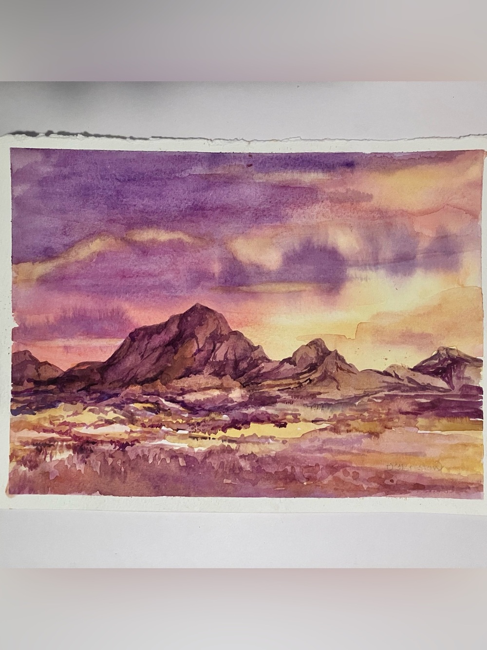 Vibrant WATERCOLOR LANDSCAPE / 7.5 x 10 Inches / SOUTHWEST SUNSET Signed BRISTOW